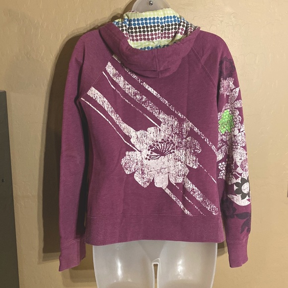 ROXY Medium FULL ZIP HOODIE snap hem Roxy tags polka-dot lined hoodie - Picture 2 of 14